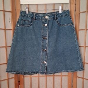 Noisy May Blue Button-Front A-Line Denim Skirt